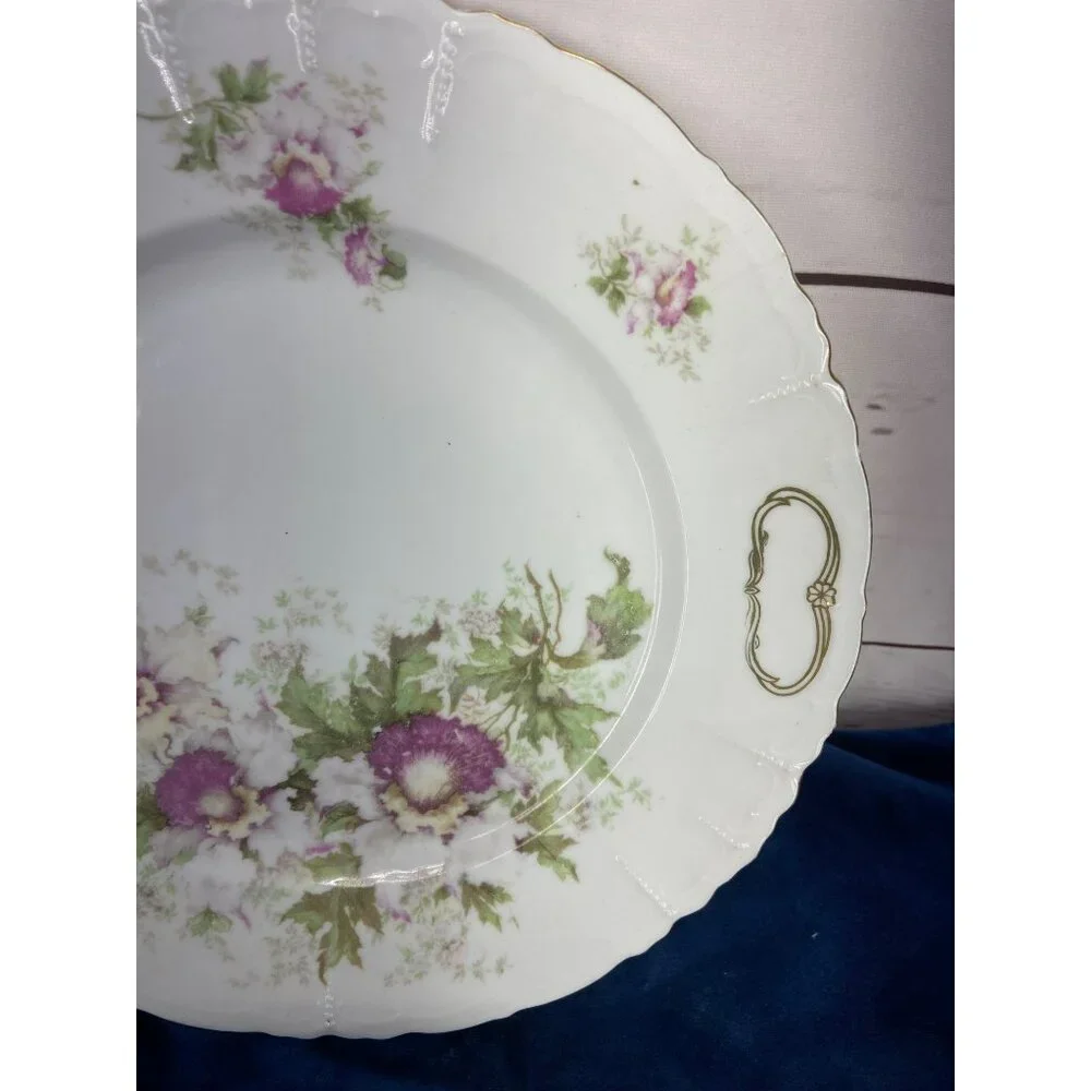 Vintage PURPLE FlOWER Platter/Serving Dish Handles and‎ Gold Trim Dish